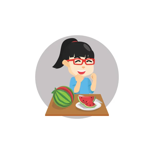 Dívka řezu meloun — Stockový vektor