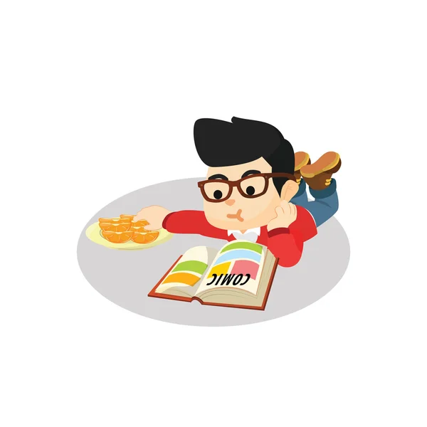 Boy reading comic book — Stock Vector