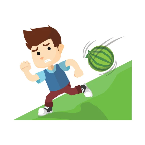 Αγόρι που τρέχει από το μεγάλο καρπούζι — Διανυσματικό Αρχείο