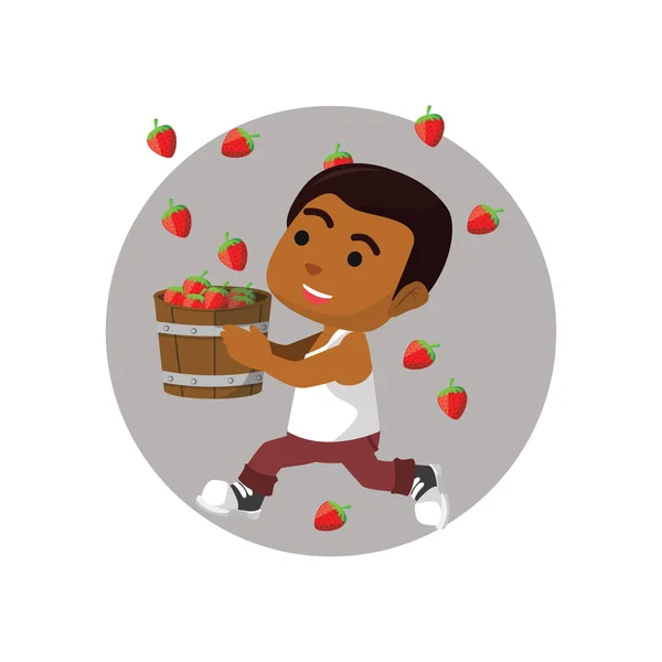 Garçon rattraper fraise — Image vectorielle
