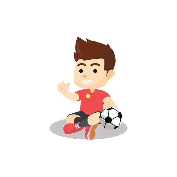 Voetbal jongen zitten Neem een rust — Stockvector