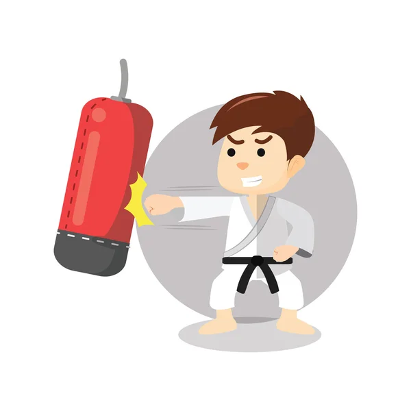 Karate fiú lyukasztó zsák homok — Stock Vector