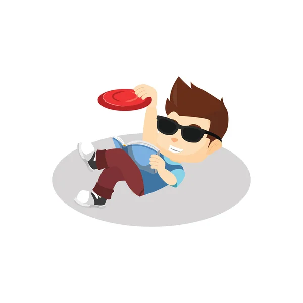 Niño coger un frisbee cuando se relaja — Vector de stock