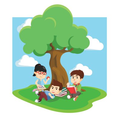 Birlikte ağacın altında okuma Childrean