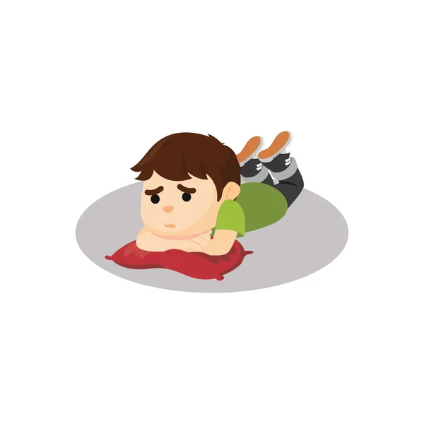 Boy sad and laying on pillow — Stock Vector