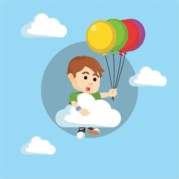 Niño jugando globo en la nube — Archivo Imágenes Vectoriales