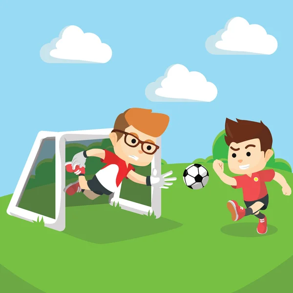 Jongen voetballen samen — Stockvector