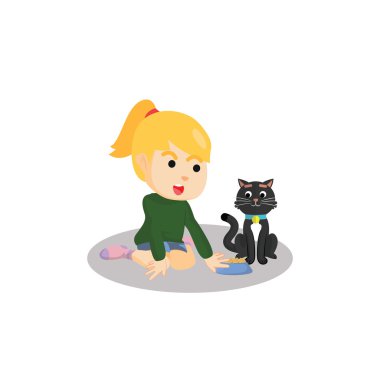 Kedi yiyecek veren kız