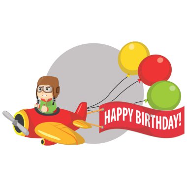 Boy ridding plane and say happy birthday clipart
