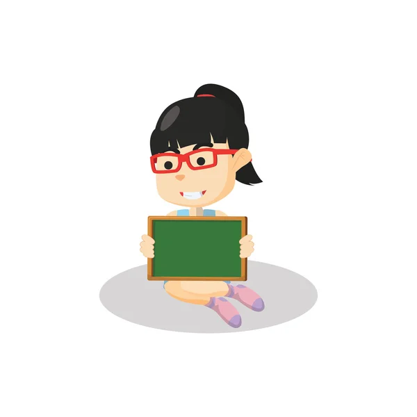 Girl sitting and holding blackboard — Stock Vector
