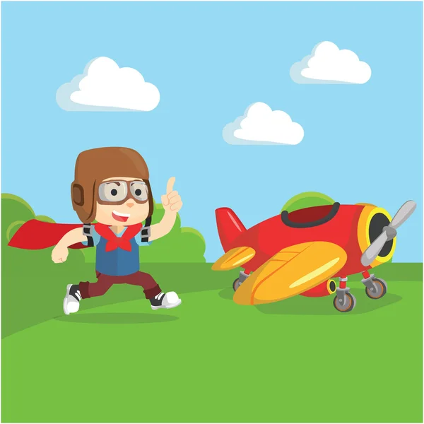 Мальчик доволен игрушкой Plane — стоковый вектор