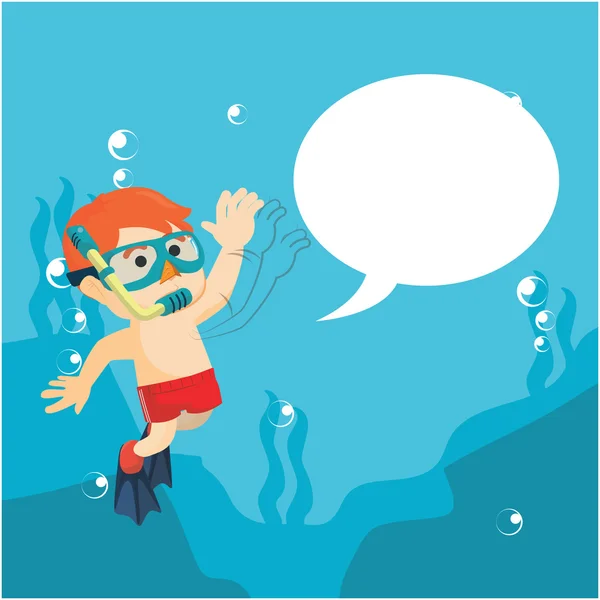 Boy diving and waving hand with blank text — Stock Vector