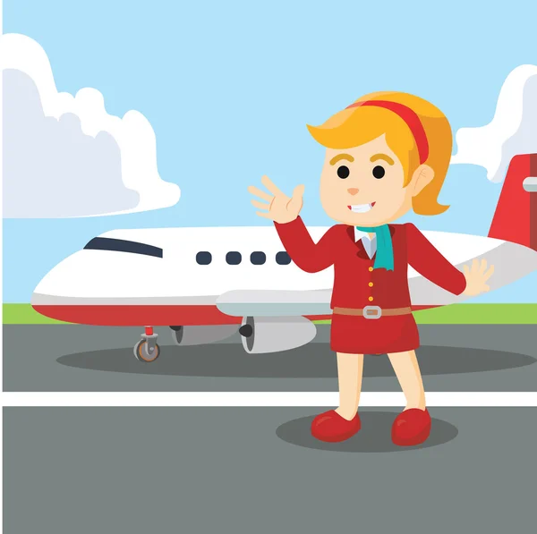 Sterwardes menina com avião —  Vetores de Stock