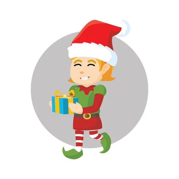 Chica Navidad elfo celebración de regalo — Archivo Imágenes Vectoriales