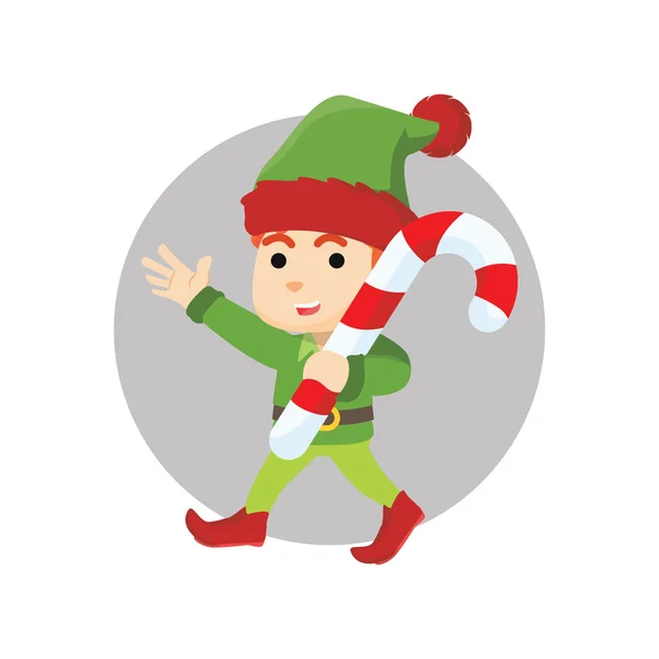 Menino Natal elfo segurando cana de açúcar —  Vetores de Stock