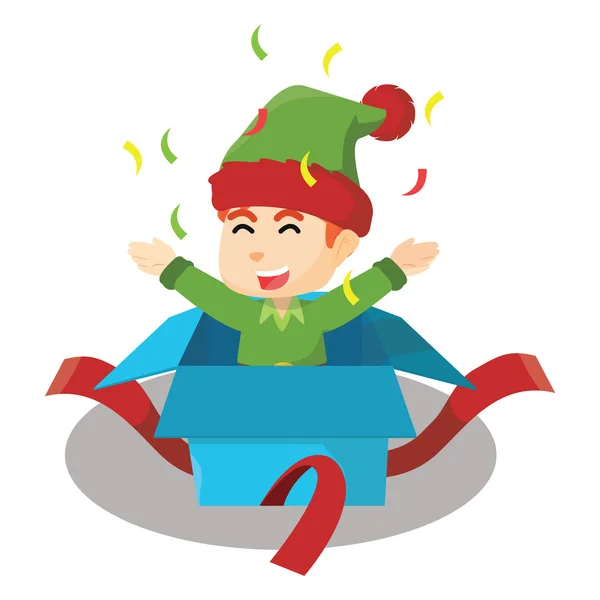 Scatola a sorpresa da elfo di Natale — Vettoriale Stock