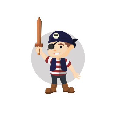 Kılıç tutan prirate kostüm kullanarak çocuk