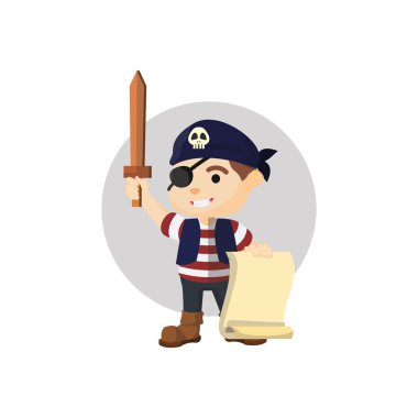 Kağıt tutan korsan kostüm kullanarak çocuk