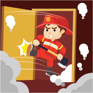 İtfaiyeci smashing kapı balta ile