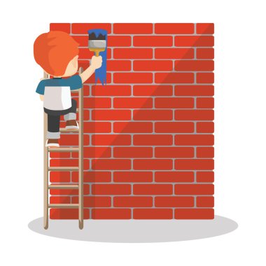 Çocuk boyama tuğla yapıyor