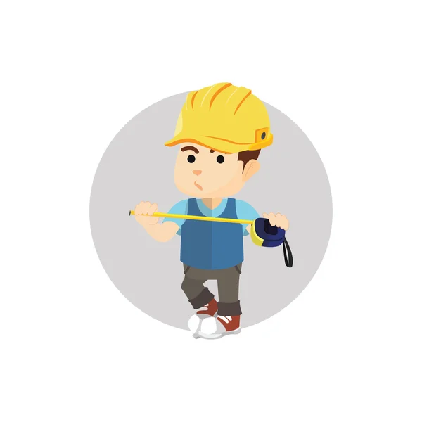 Niño usando trabajador de la construcción con carrete de metro — Vector de stock