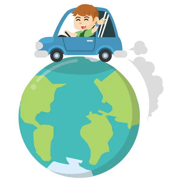 Chłopiec jazda samochodem na świecie — Wektor stockowy