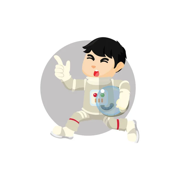 Astronaut boy happy pointing — Stock Vector
