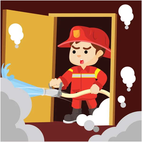Brandweerman water schieten — Stockvector