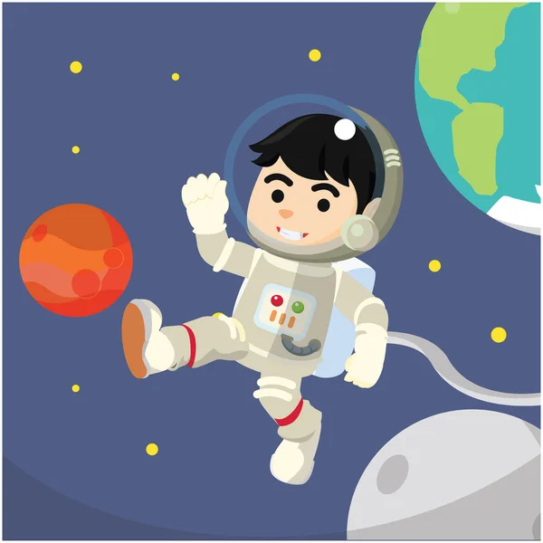 Astronauta saludando mano en el espacio — Vector de stock