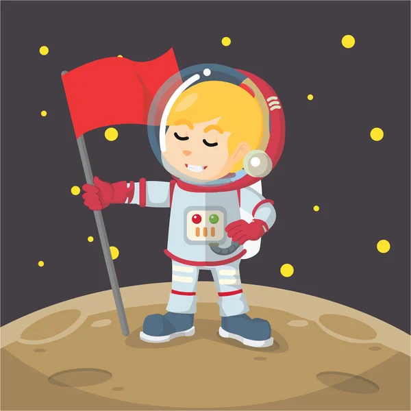 Astronauta chica de pie mes — Vector de stock