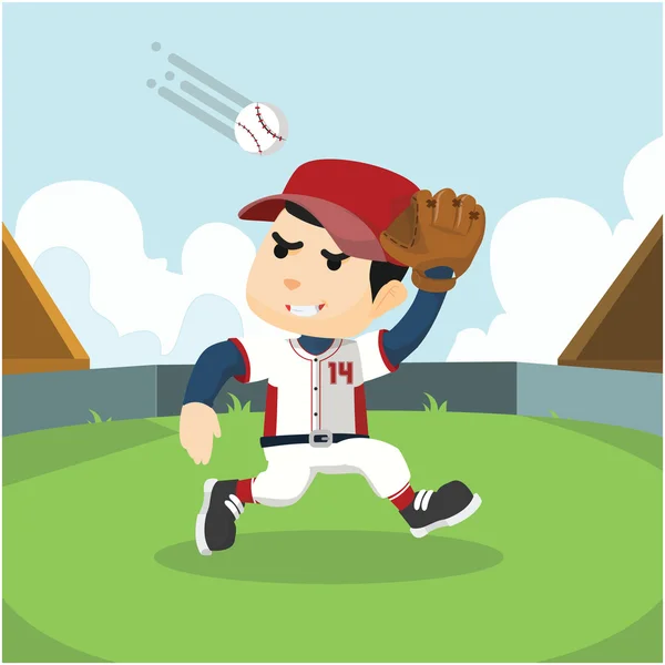 Receveur couru pour attraper une balle de baseball — Image vectorielle