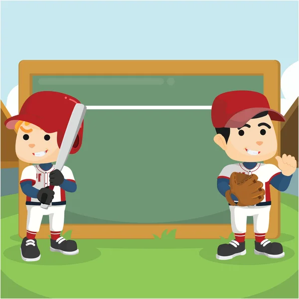 Två baseballspelare med tecken — Stock vektor