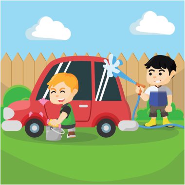 iki çocuk çamaşır araba