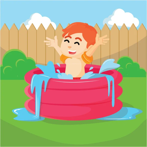 Хлопчик плаває надувний басейн — стоковий вектор