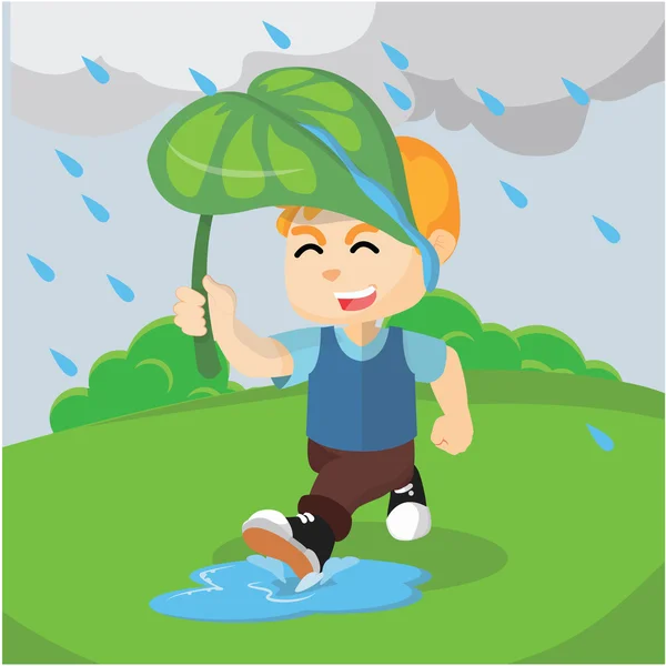 Boy running through rain — Stock Vector