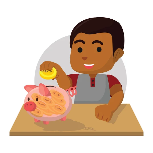 Boy saving money in piggybank — Stock Vector