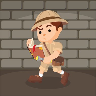 Çocuk explorer kitap acient bakarak yürüyüş