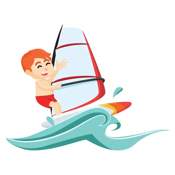 Gyermek szél szörfös rajzfilm illusztráció — Stock Vector