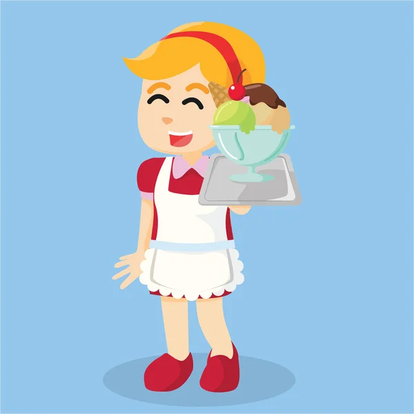 Chica camarera llevando helado — Vector de stock