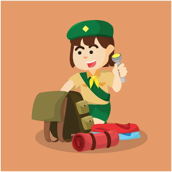 Girl scout packning för camp — Stock vektor