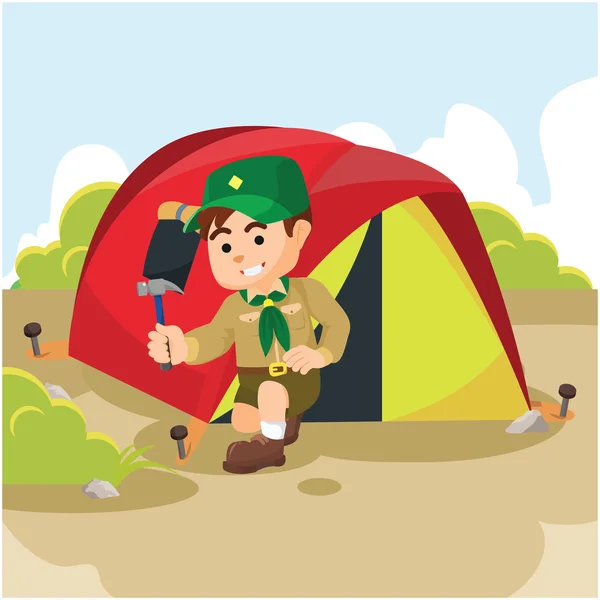 Boy scout voorbereiden tent — Stockvector