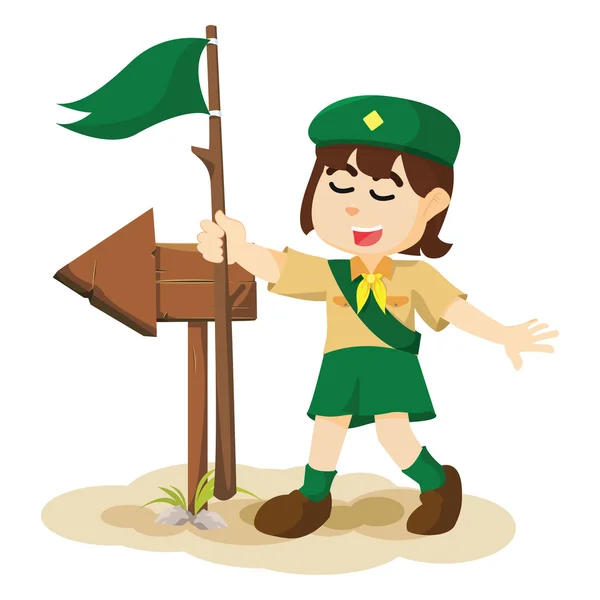 Girl scout és a nyíl jel — Stock Vector