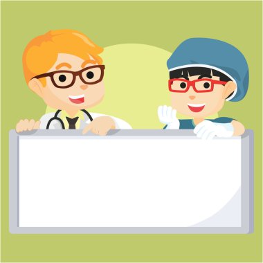 işaret tutan doktor ve kız cerrah