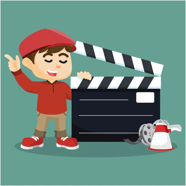 Σκηνοθέτης της ταινίας, με το γιγαντιαίο clapboard — Διανυσματικό Αρχείο