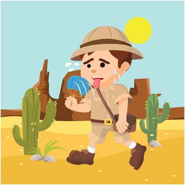 Boy explorer suffering from heat — Stock Vector
