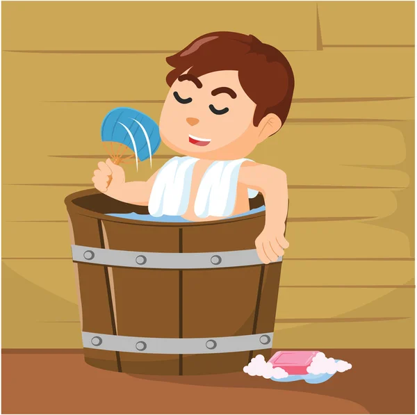 男孩洗澡在木制 bathub — 图库矢量图片