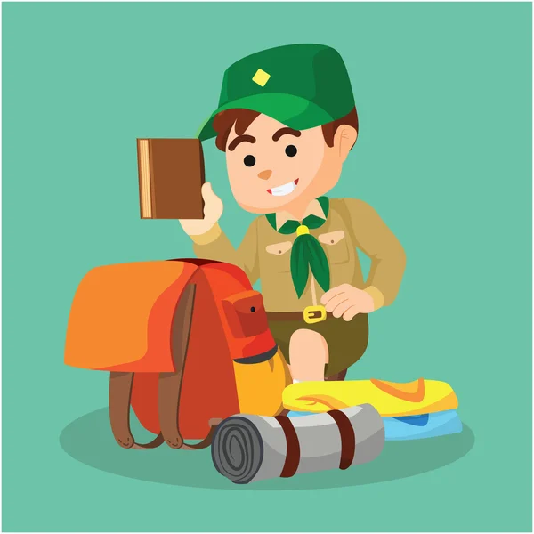 Boy scout packing — Stock Vector