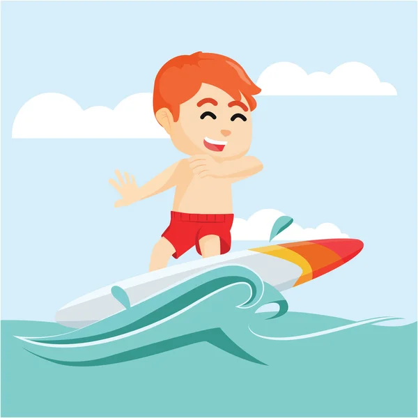 Niño surf en el mar — Vector de stock