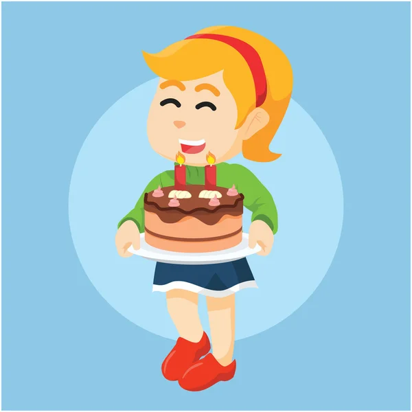 Girl hold chocolate cake — Stock Vector