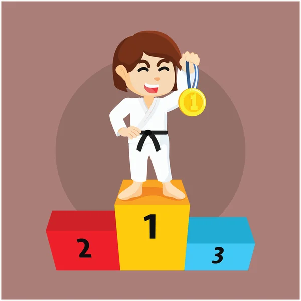 Karate chica consigue medalla — Vector de stock